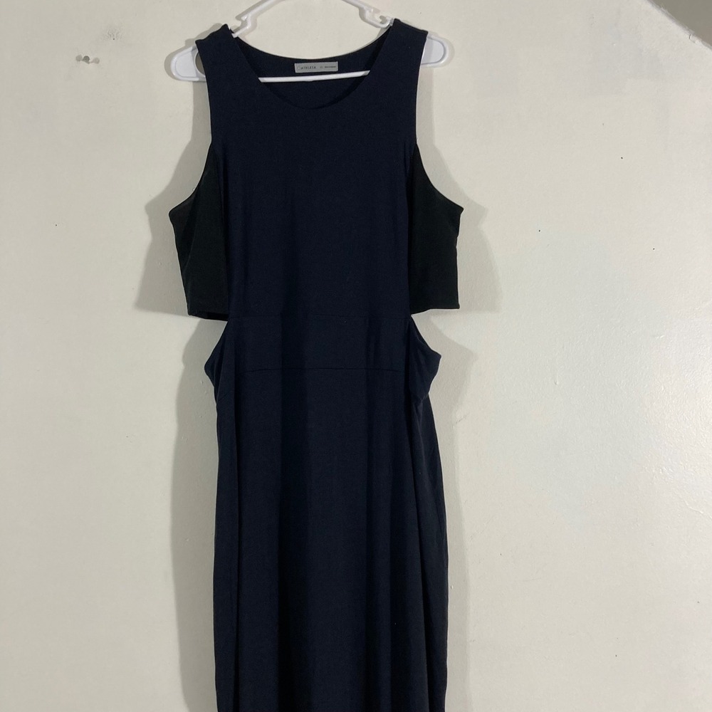 Athleta Navy Blue Black Colorblock Maxi Dress Cut Out Pockets XL RN 54023